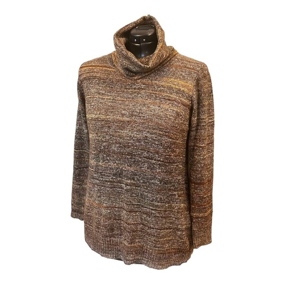 Max Studio Melange Brown Long Line Cowl Neck Sweater - Picture 2 of 15